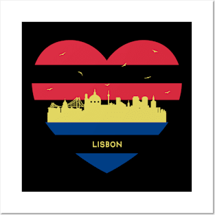 Portugal Skyline cityscape Heart Shape Birds Flying Lisbon Posters and Art